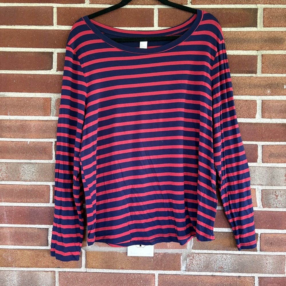 H&M Dark Blue Red Striped Long Sleeve Top Sz L A3146